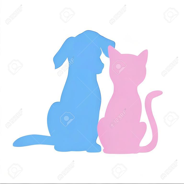 illustrazione di cane blu e gatto rosa