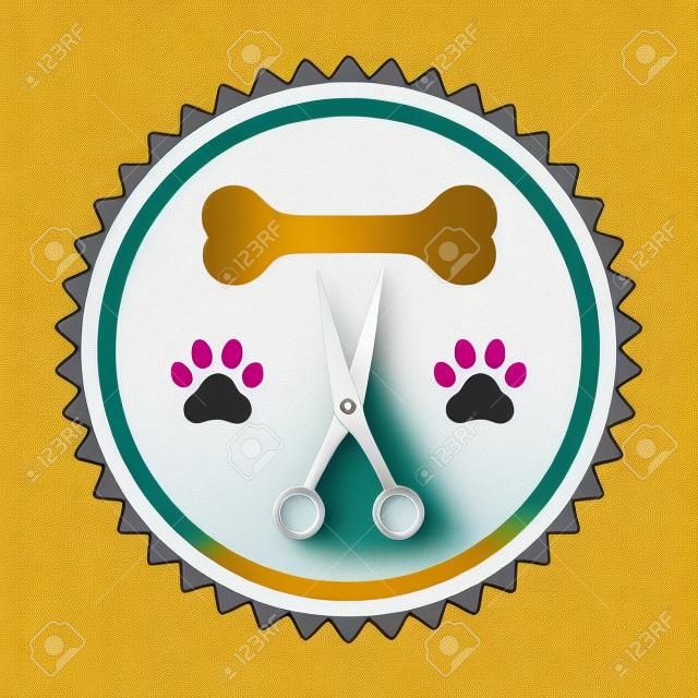 Illustrazione di un logo di toelettatura dell'animale domestico. Emblema del salone di bellezza del cane.