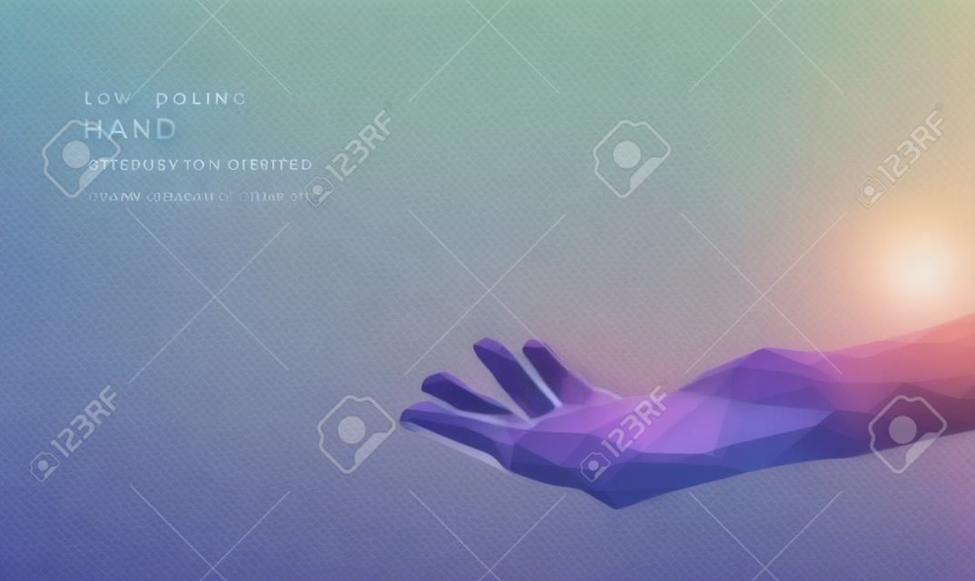 Abstract giving hand. Low poly style design.