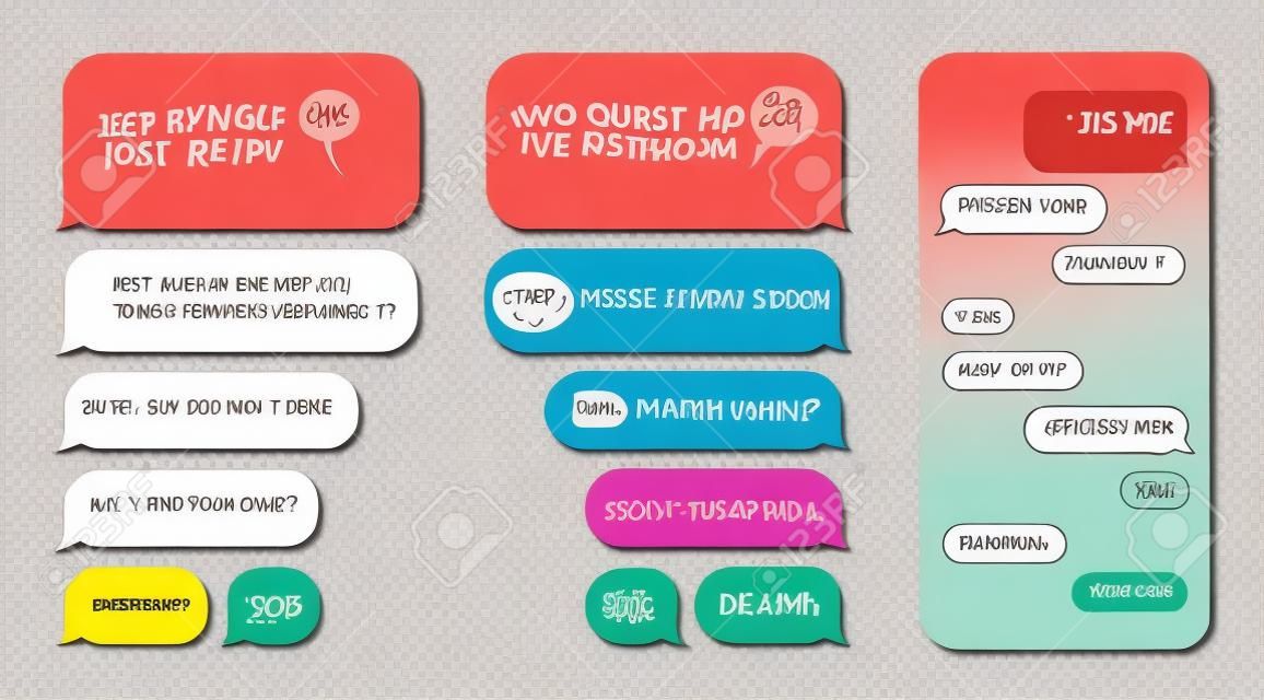 Message bubbles. Text balloon on phone dispaly. Vector design template for messenger chat