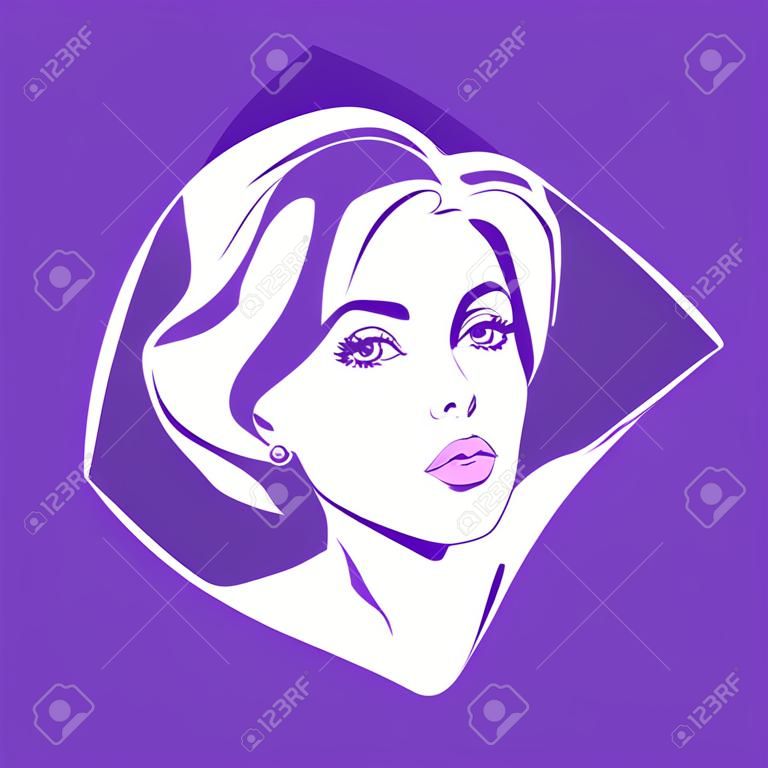 Logo woman silhouette, head, face logo isolated. Using for beauty salon, spa, cosmetics design, etc. Vector hand drawing