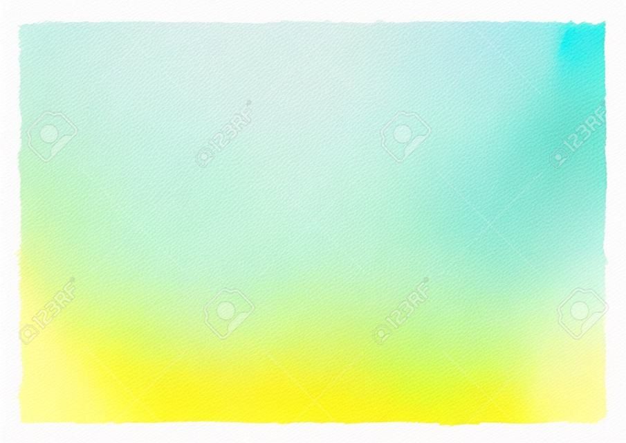 Aquarelverloop abstracte achtergrond met ruwe, oneffen randen. Mint groen en geel geschilderd sjabloon. Zomer, vakantie decor. Verticale gradiënt vullen. Handgetrokken aquarel textuur.
