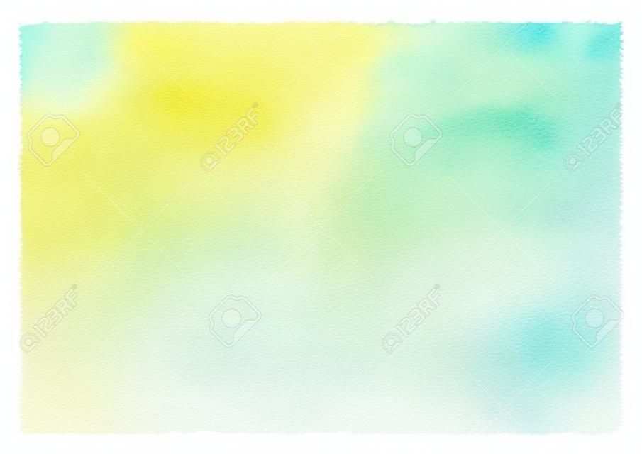 Aquarelverloop abstracte achtergrond met ruwe, oneffen randen. Mint groen en geel geschilderd sjabloon. Zomer, vakantie decor. Verticale gradiënt vullen. Handgetrokken aquarel textuur.