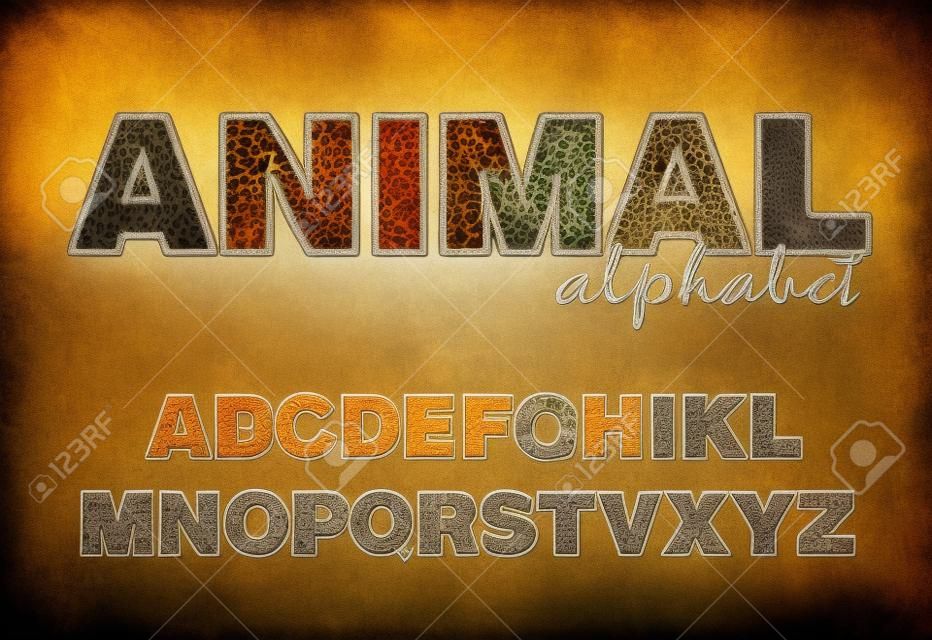 The alphabet with wild animals, the texture of the skins on the letters