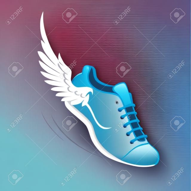 Sports shoes for running, running shoe with a wing. Vector illustration.