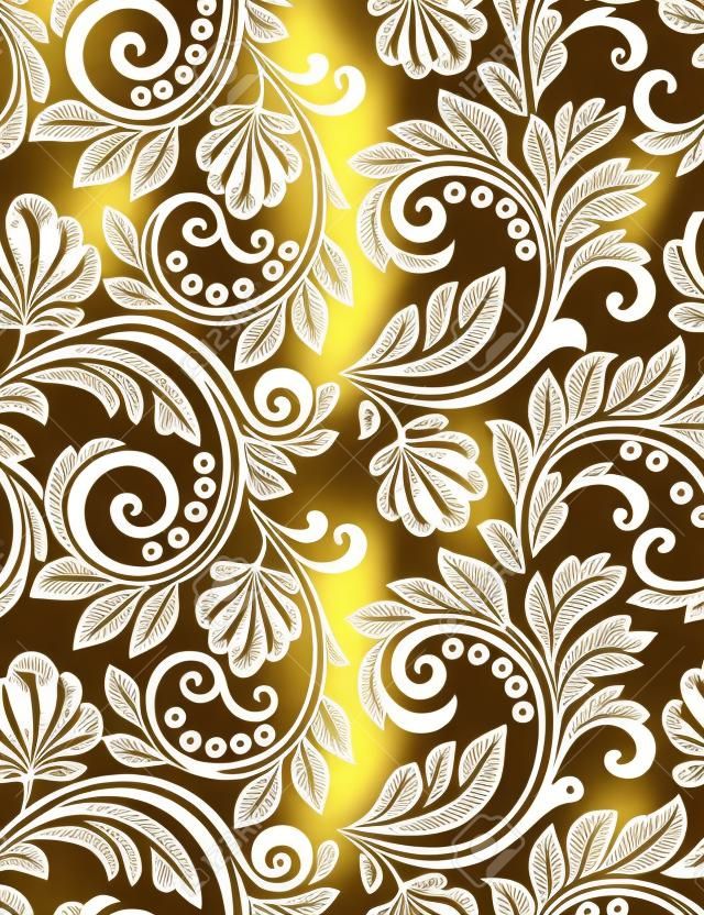Motif floral. Papier peint baroque, damassé. Fond vectorielle continue. Ornement blanc et or.