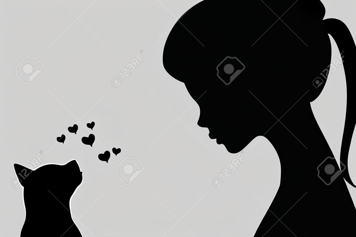 Illustration of the silhouettes of a girl with a cat