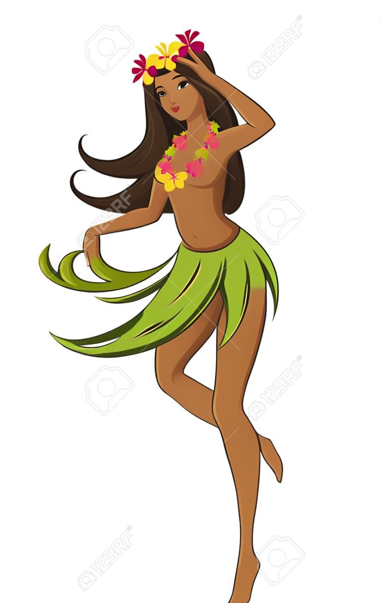 Vector illustration of hula girl in hibiscus necklace 