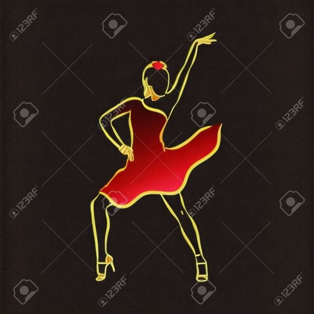 Dziewczyna tancerka taniec latynoamerykański, szkic ilustracji wektorowych