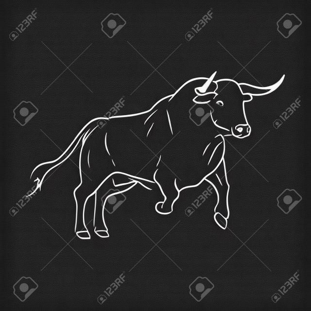 Czarno-biała farba liniowa rysować ilustracji wektorowych byka