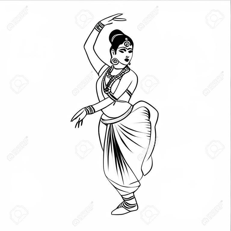 踊るインドの女性ダンサーの概要スケッチ