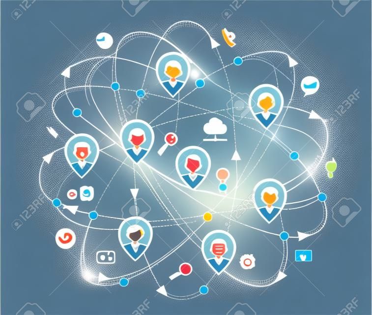 Illustration, Vector. Social media network connection concept.