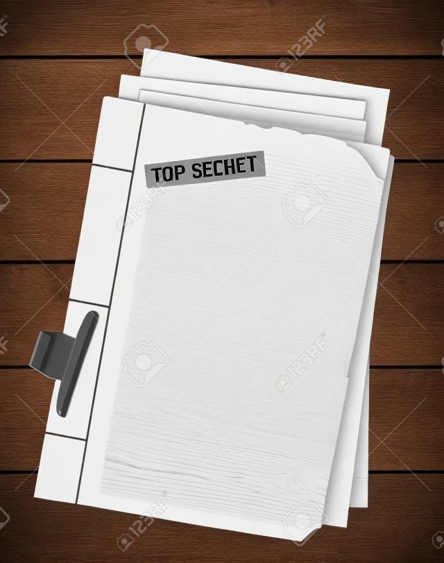 top secret file on wooden table 