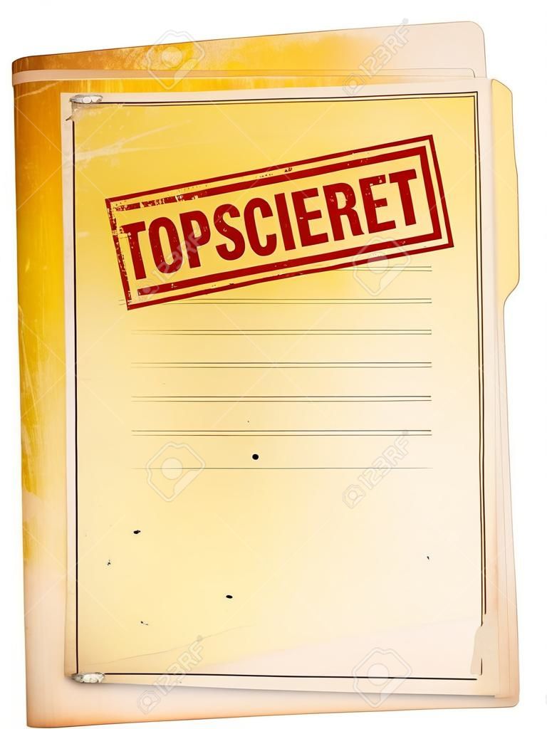 Old folder with top secret stamp and photo, clipping path.