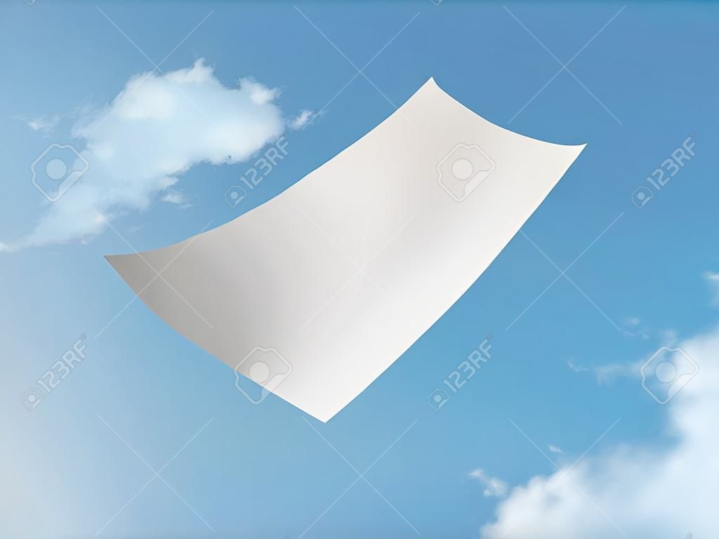 enkel wit papier vliegen op blauwe lucht.