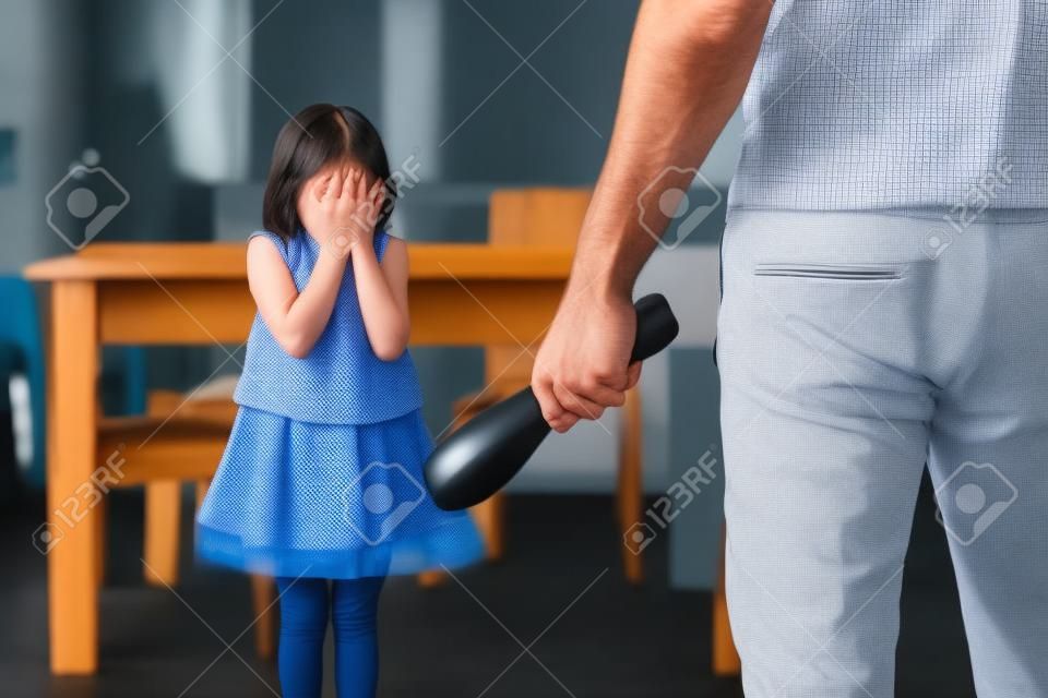 The angry father punishing his daughter