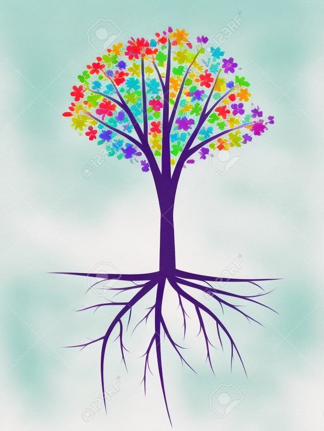 여러 가지 빛깔의 꽃과 나무 그림