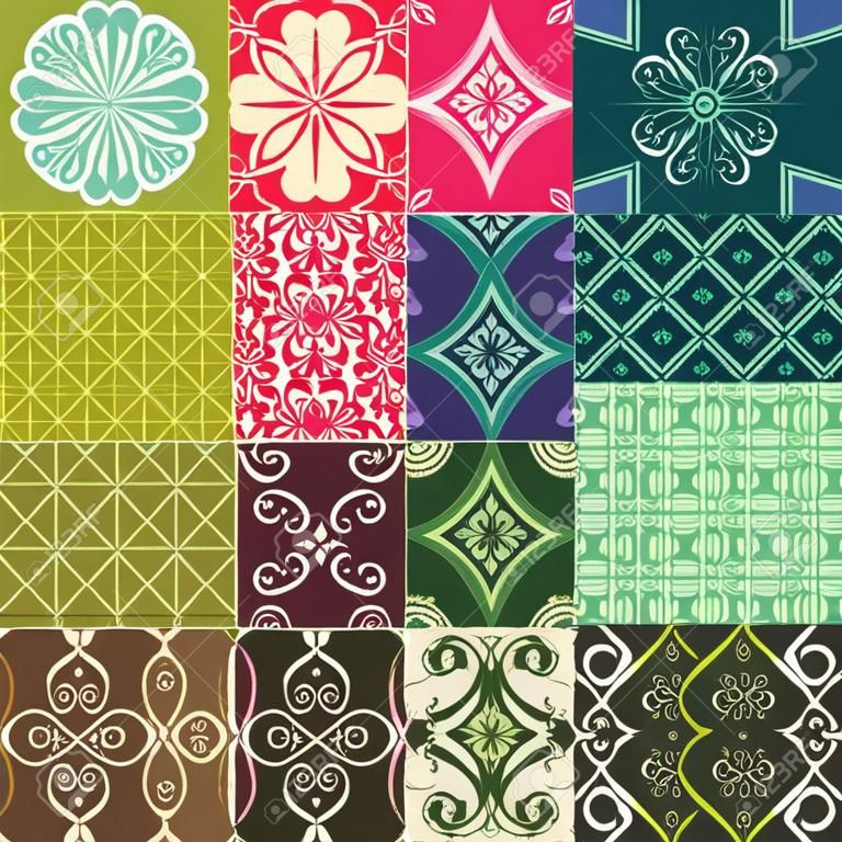 Seamless patten collection with damask ornament