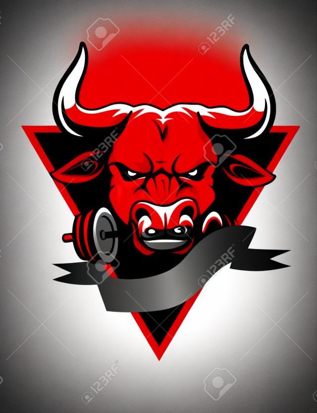 Bull gym logo cartoon in vector