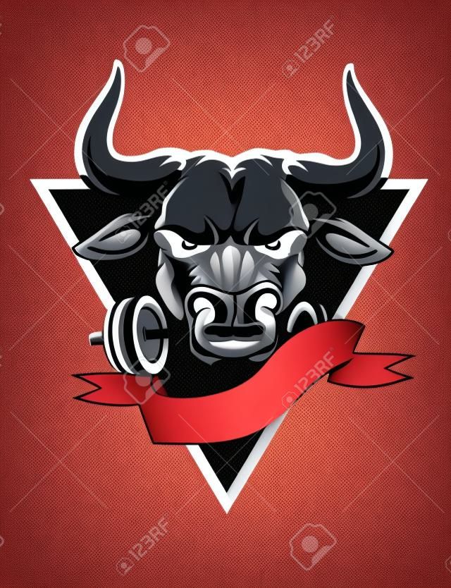 Bull gym logo cartoon in vector