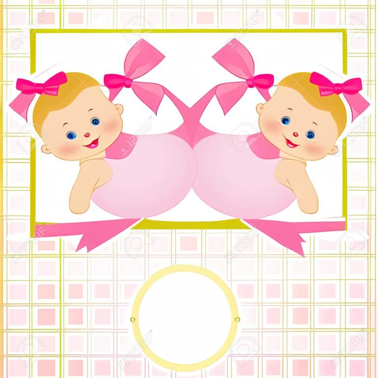 Tarjeta de saludos de bebé con chicas de gemelos