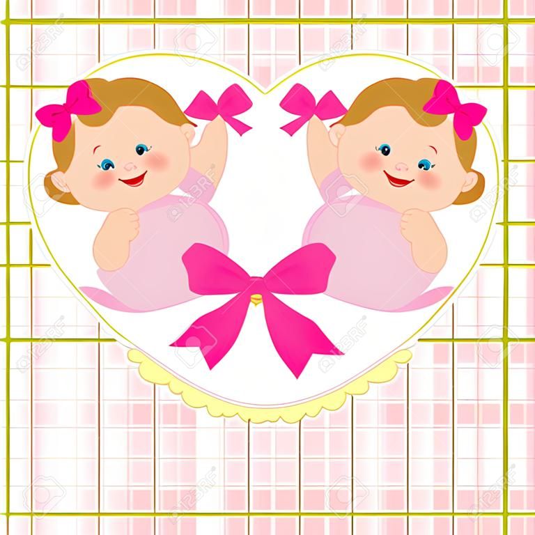 Baby greetings card with twins girls