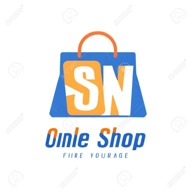 SN Letter Logo Design with Shopping Bag Icon. The concept of a modern online shopping logo