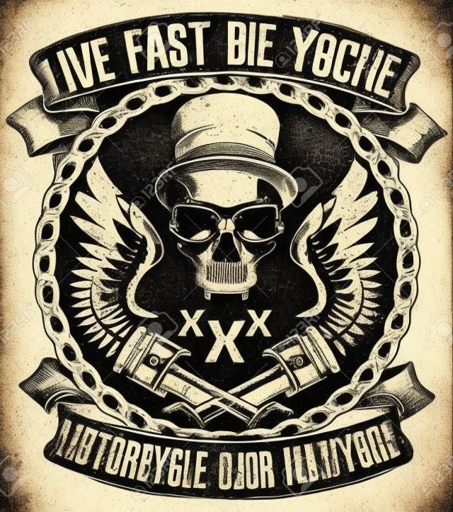 Vintage motorcycle. Hand drawn grunge vintage illustration with hand lettering and a retro bike. This illustration can be used as a print on t-shirts and bags; stationary or as a poster.