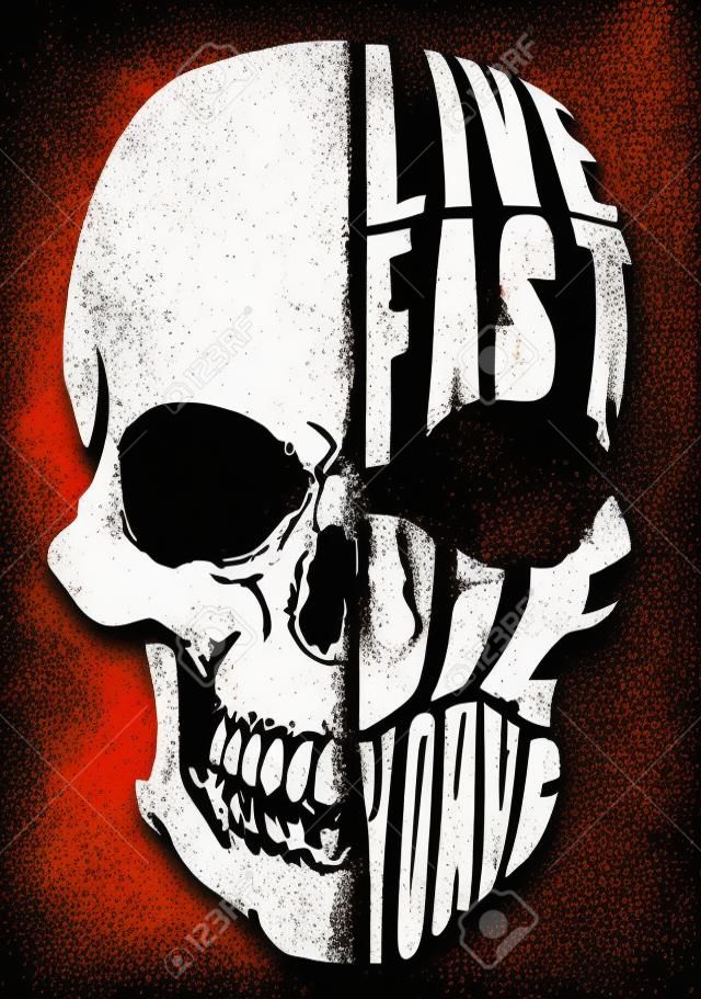 Il design del cranio con Live Fast, Die Young testo illustrazione vettoriale