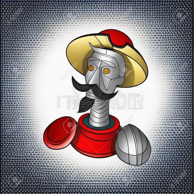 Don Quijote con armadura. Busto. Ilustración vectorial sobre fondo blanco.