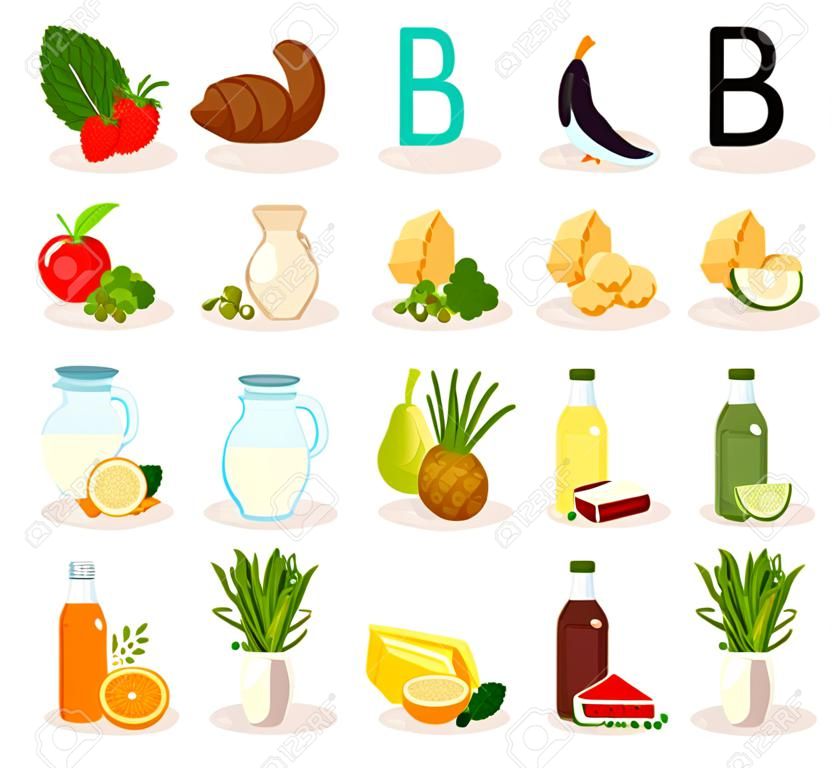 Food Enriched with Different Vitamins and Minerals Big Vector Set
