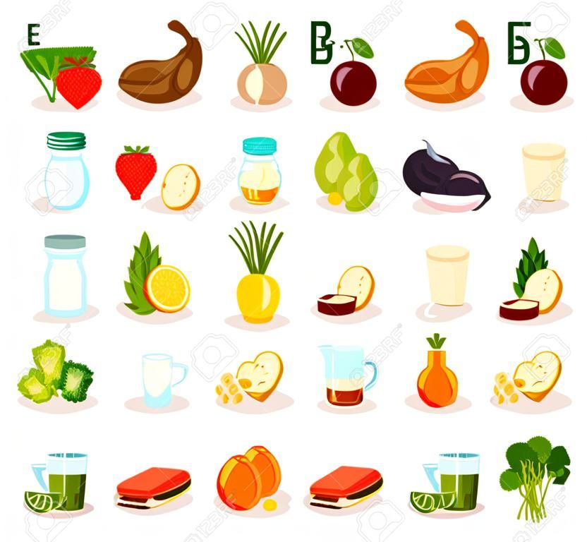 Food Enriched with Different Vitamins and Minerals Big Vector Set