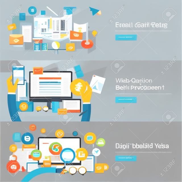Concetti di design piane per Email Marketing, Web Design Sviluppo, Big Data Analizza. Concetti per banner web e materiale promozionale.