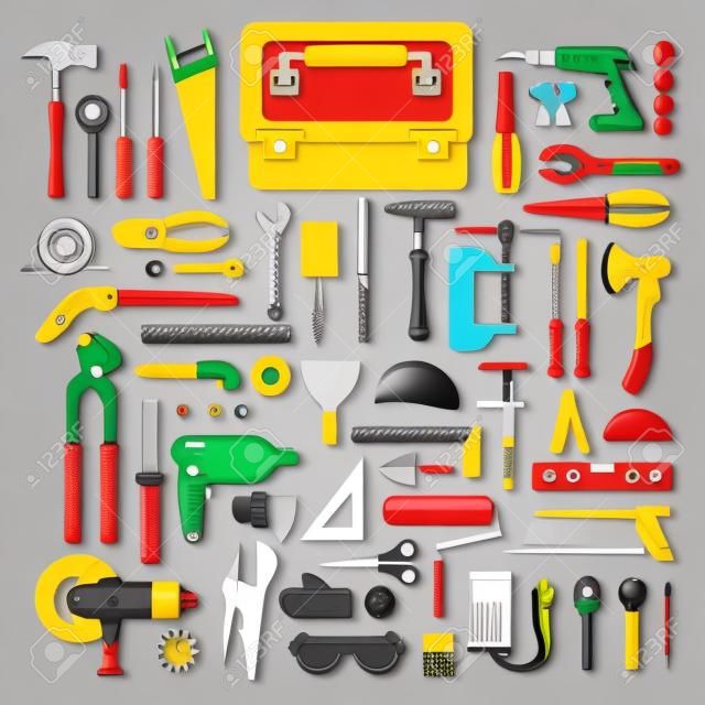 Flat design concept hand work tools box set.Vector illustrate.