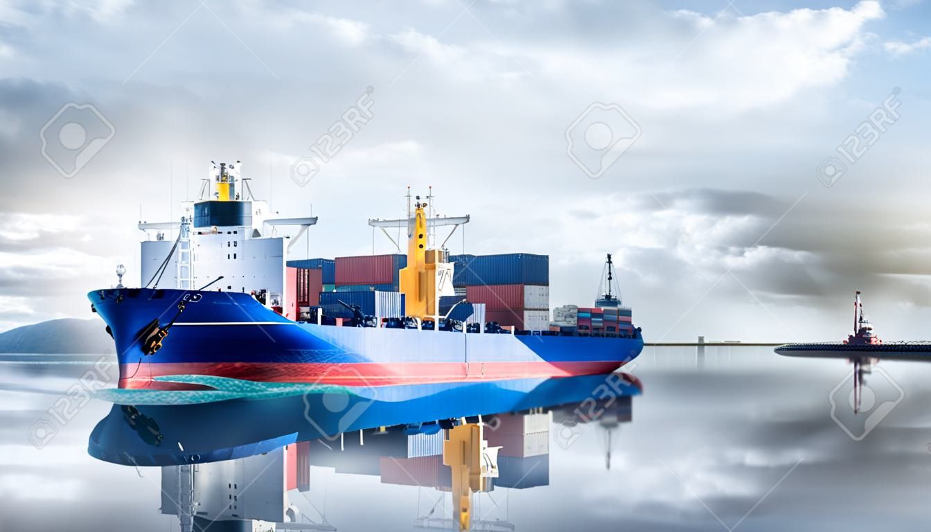 물류 및 운송 국제 컨테이너 화물선의 예인선과 바다,화물 운송, 해운