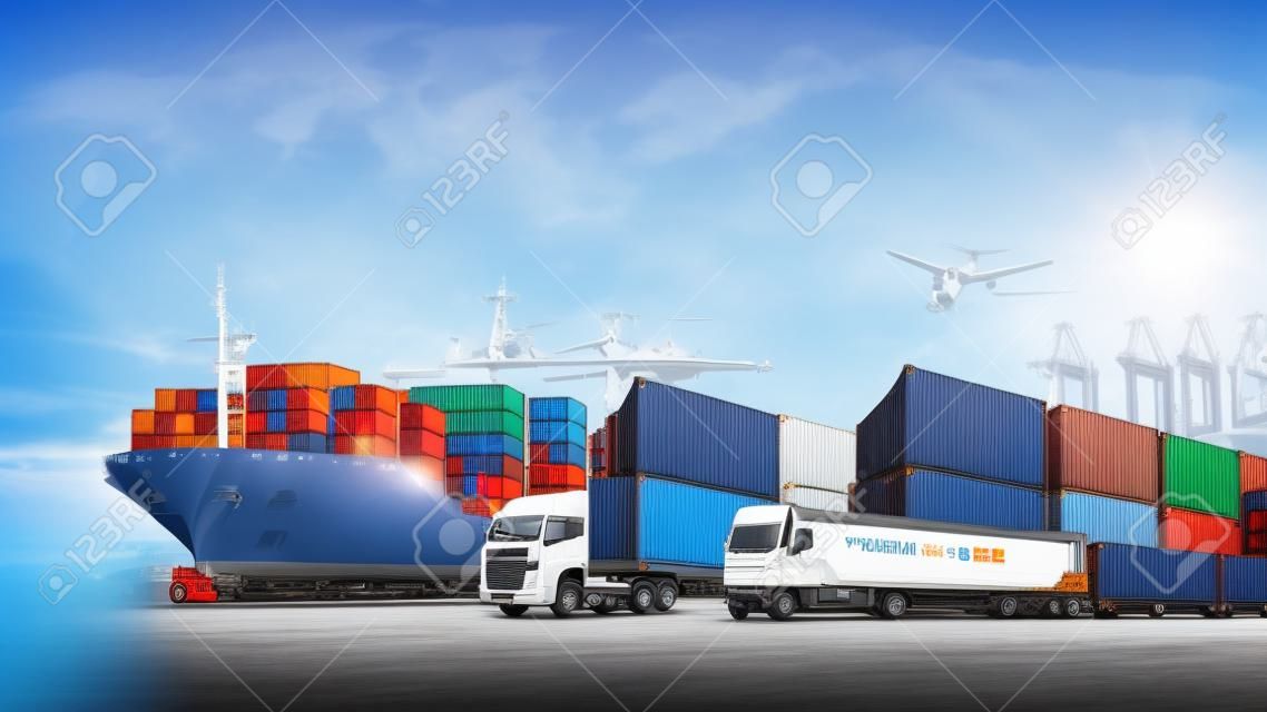 Globális üzleti logisztika import export háttér és konténer rakomány szállítási koncepció