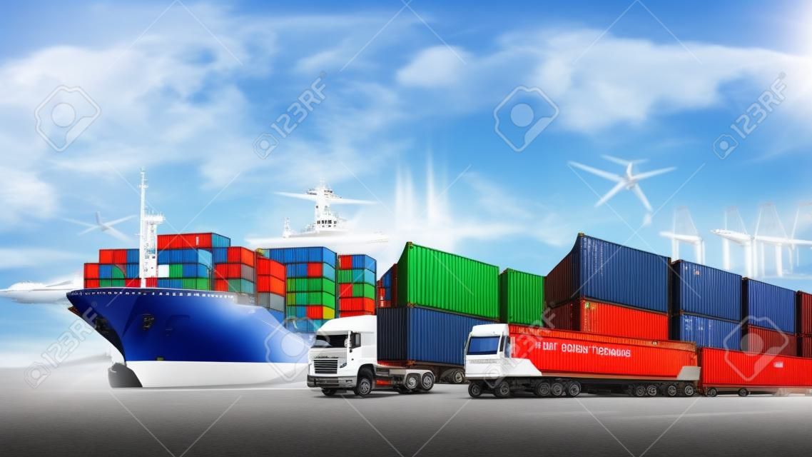 Global Business Logistik Import Export Hintergrund und Container Fracht Transport-Konzept