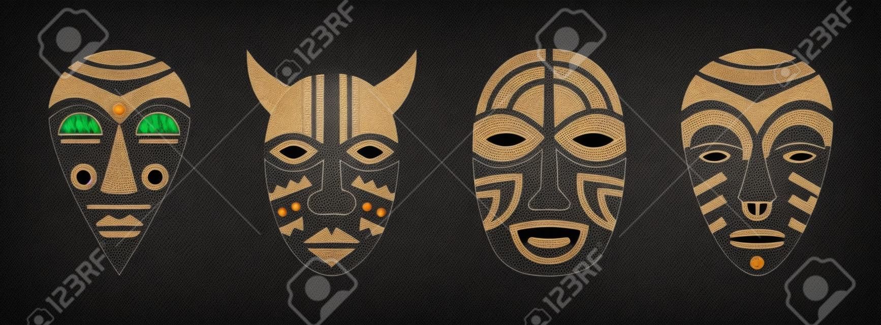 Les masques rituels des chamans et des aborigènes définissent le totem vaudou du dieu démon africain pour les rituels vectoriels cérémoniaux religieux et traditionnels