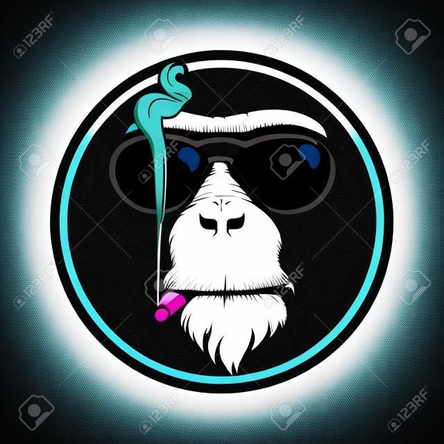 vector design monkey's head wearing sunglasses who were smoking