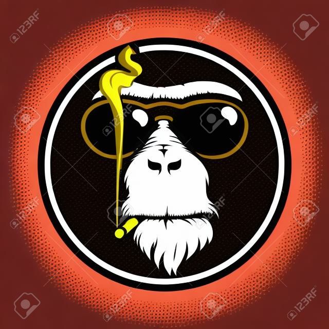 la tête de conception de vecteur singe portant des lunettes de soleil qui fumaient