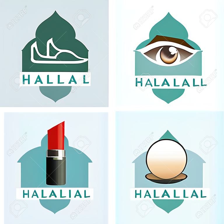 set of certificate of halal (permissible) cosmetics icon. vector illustration