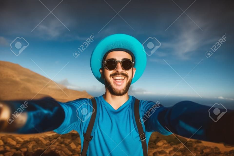 Young male hipster doing selfie in Tenerife, Canary Island