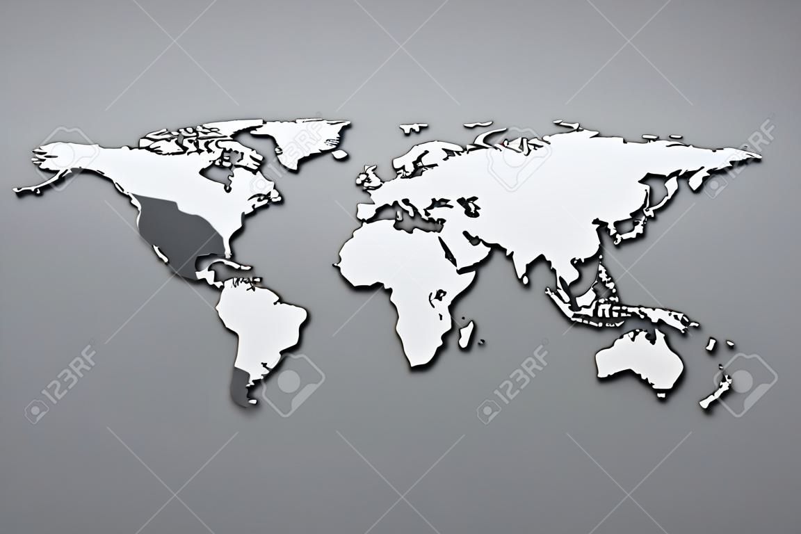 Mapa del mundo blanco. Ilustración 3D.