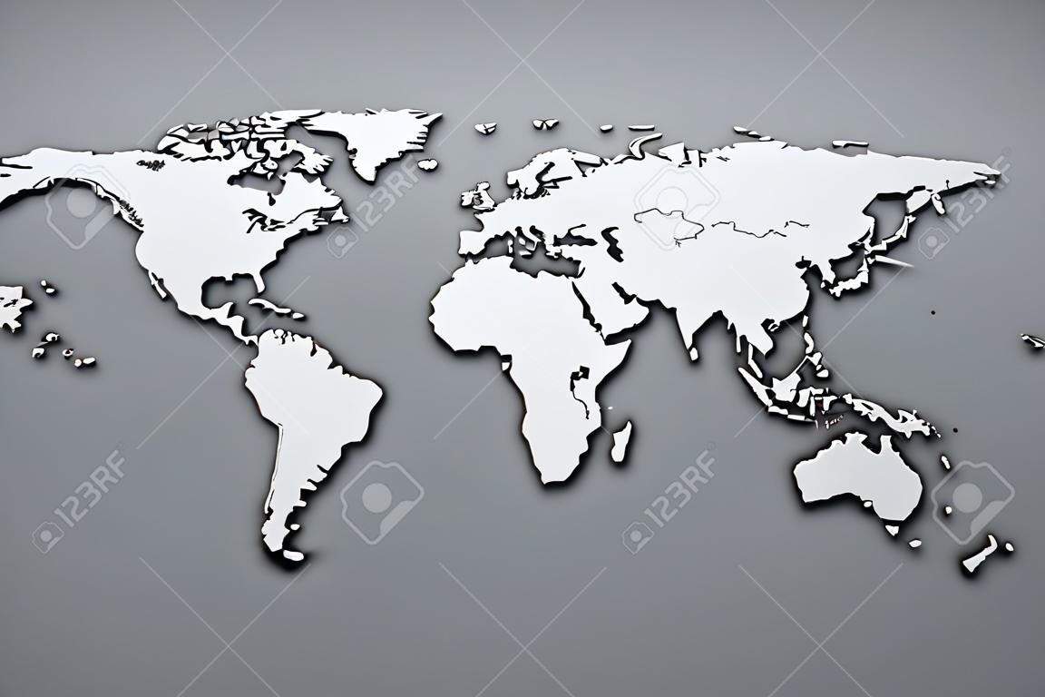 Mapa del mundo blanco. Ilustración 3D.