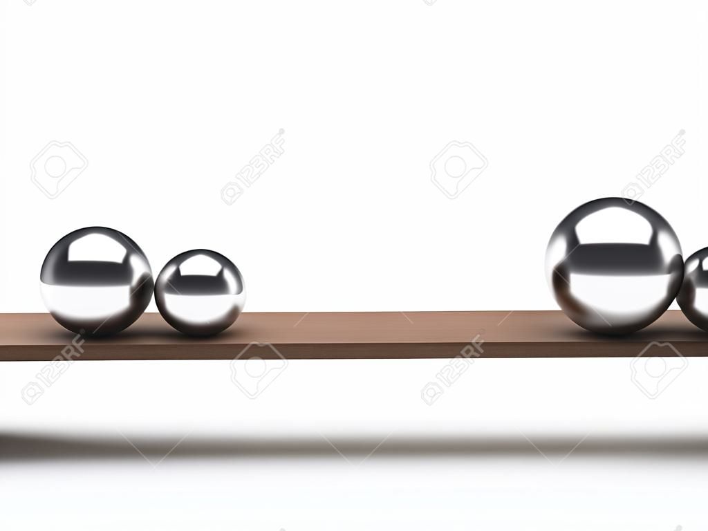 Bolas de equilíbrio na placa de madeira
