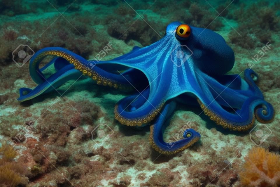 Octopus (Octopus vulgaris Cuvier, 1797) or octopus is a cephalopod of the Octopodidae family at sea, free octopus in the mediterranean