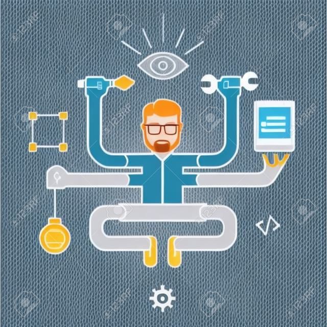 Development and internet service. Human resources and self-development. Design and programming - vector illustration