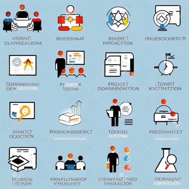 Vector set of linear icons related to project management. Mono line pictograms and infographics design elements