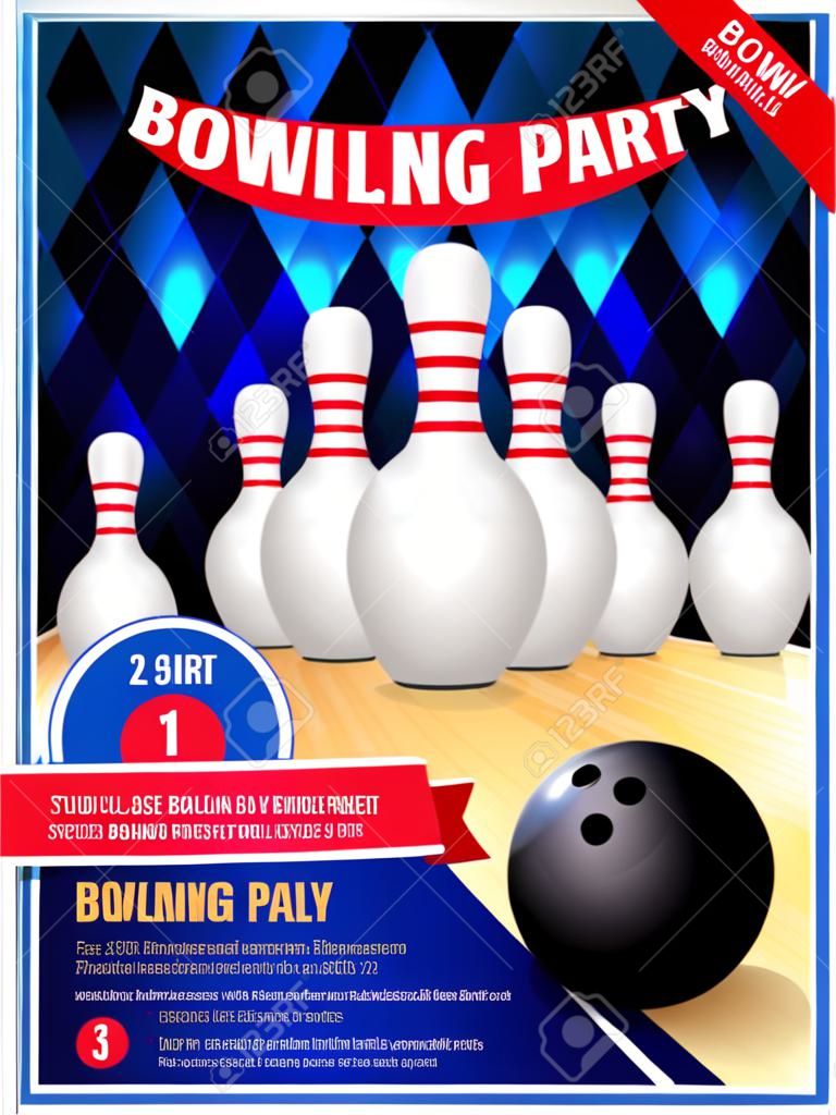 Un modello volantino bowling festa grande per le feste di compleanno, campionati e tornei di bowling.