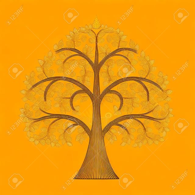 金色菩提樹。泰國傳統，矢量圖的樹